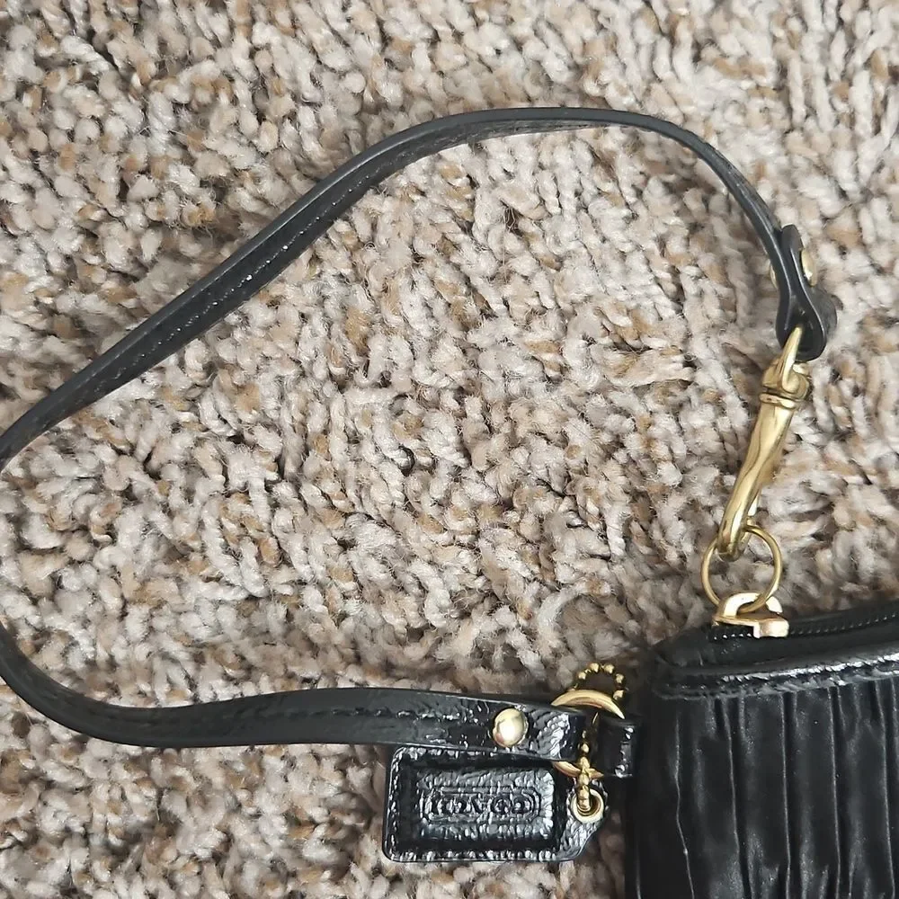 Coach Black Pleated Wristlet | Gold Tone Hardware | Hang Tag Included